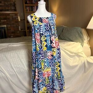 Vintage Leisure Life Multicolor Midi Babydoll Dress with Ruffled Hem
